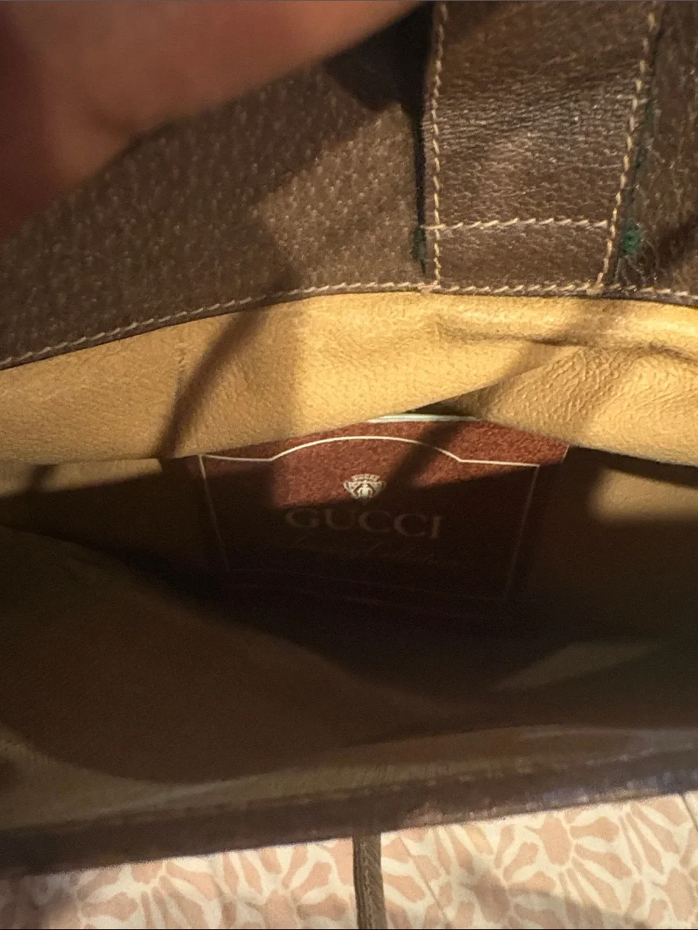 Gucci Beige Monogram Crossbody with Brown Leather and Green-Red Web